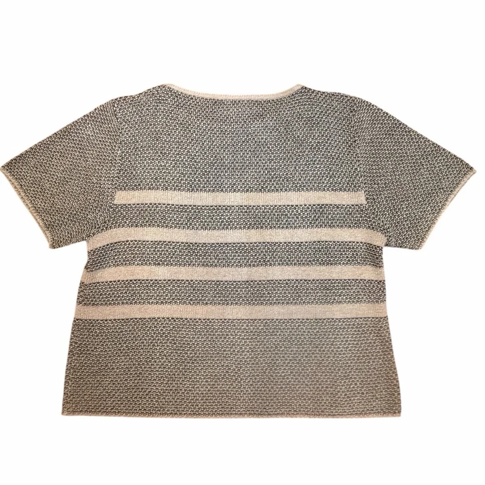 Vintage DYLANI Knitwear Knit Top Tan Black Stripe Short Sleeve Women's Medium